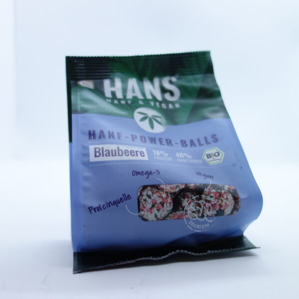 Hans Brainfood Hanf-Power-Balls Blaubeere in Tüte verpackt