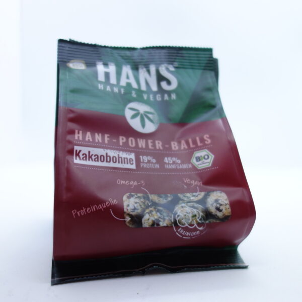 Hans Brainfood Hanf-Power-Balls Kakaobohne in Tüte verpackt