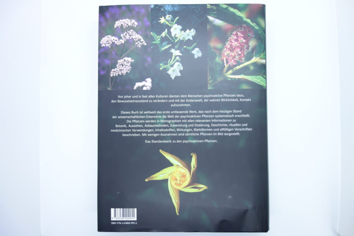 Rückseite gebundenes Buch mit Buchumschlag Enzyklopädie der psychoaktiven Pflanzen von Christian Rätsch