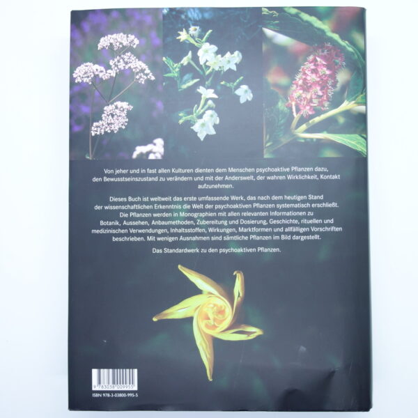 Rückseite gebundenes Buch mit Buchumschlag Enzyklopädie der psychoaktiven Pflanzen von Christian Rätsch