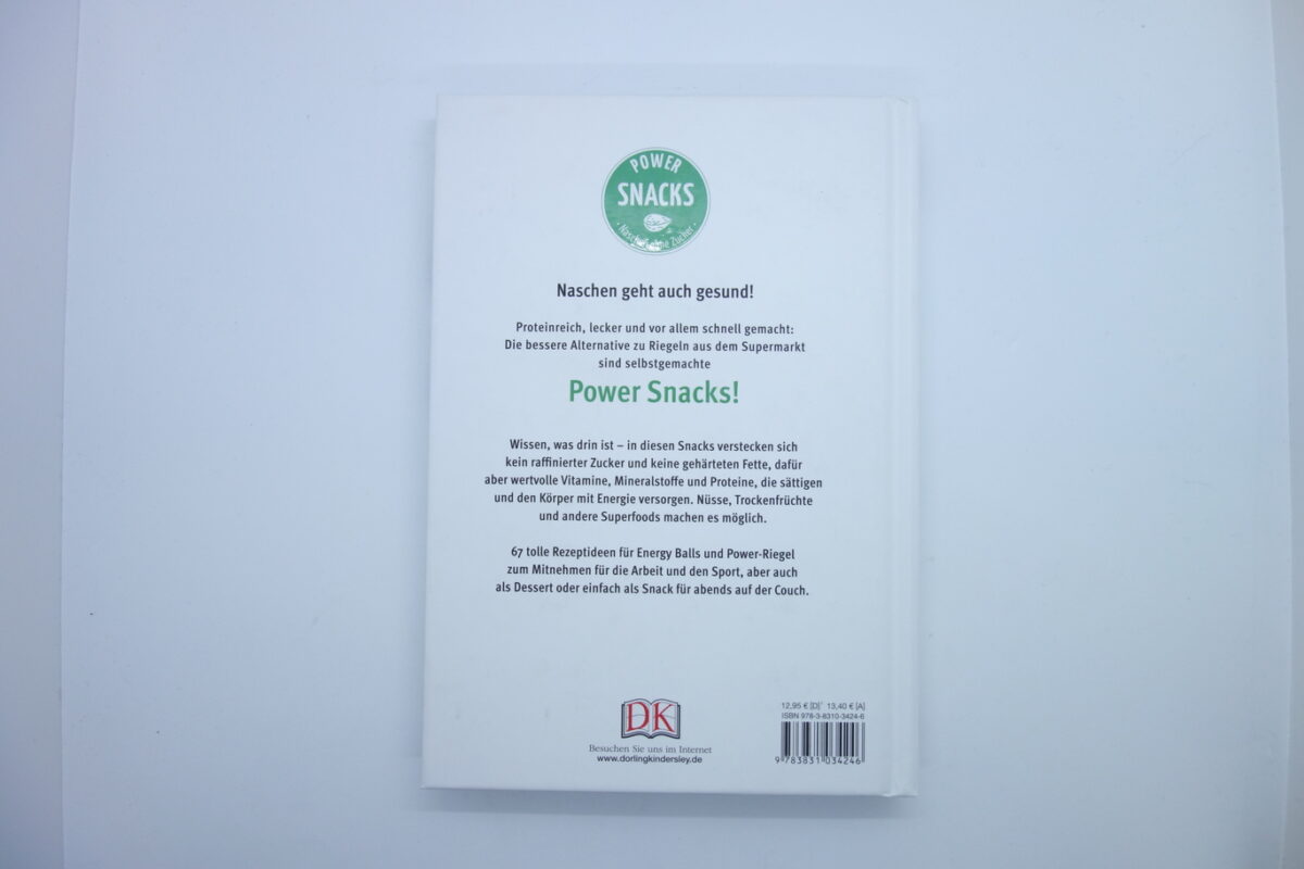 Rückseite gebundenes Buch Power Snacks Naschen ohne Zucker von Fern Green