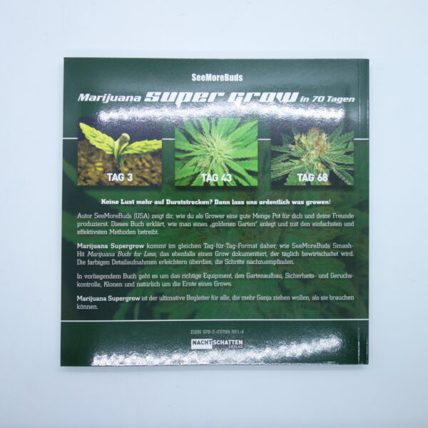 Rückseite Taschenbuch SeeMoreBuds, Marijuana Super Grow