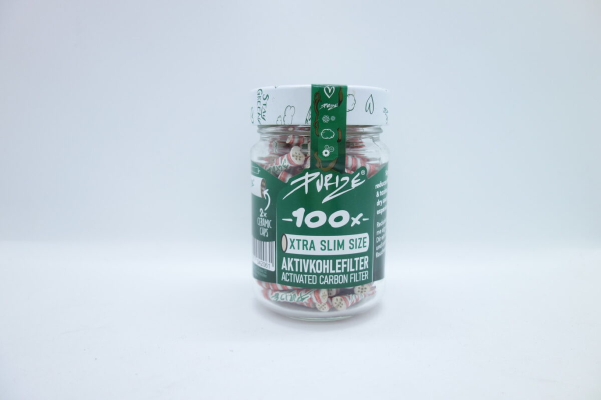 Purize Aktivkohlefilter Xtra Slim 100 Stück Weihnachts-Edition im Glas mit Schraubverschluss